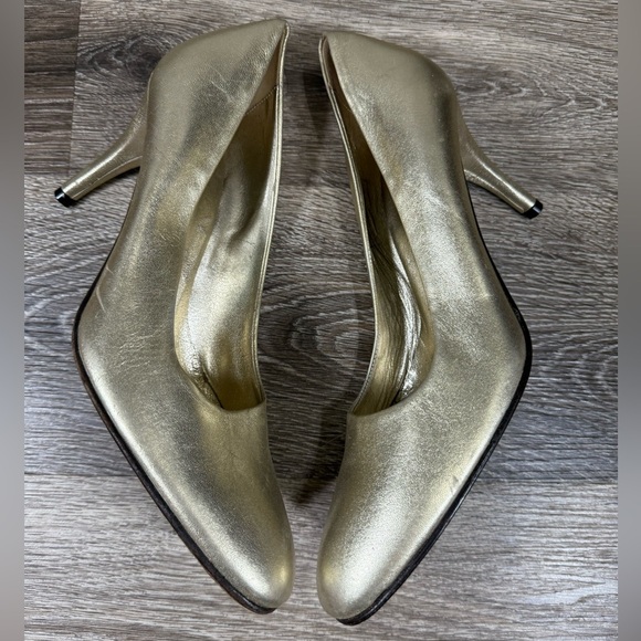 Gastone Lucioli Shoes Women 6.5 Gold Italian Designer Leather Pumps 3" Heel - Picture 5 of 8